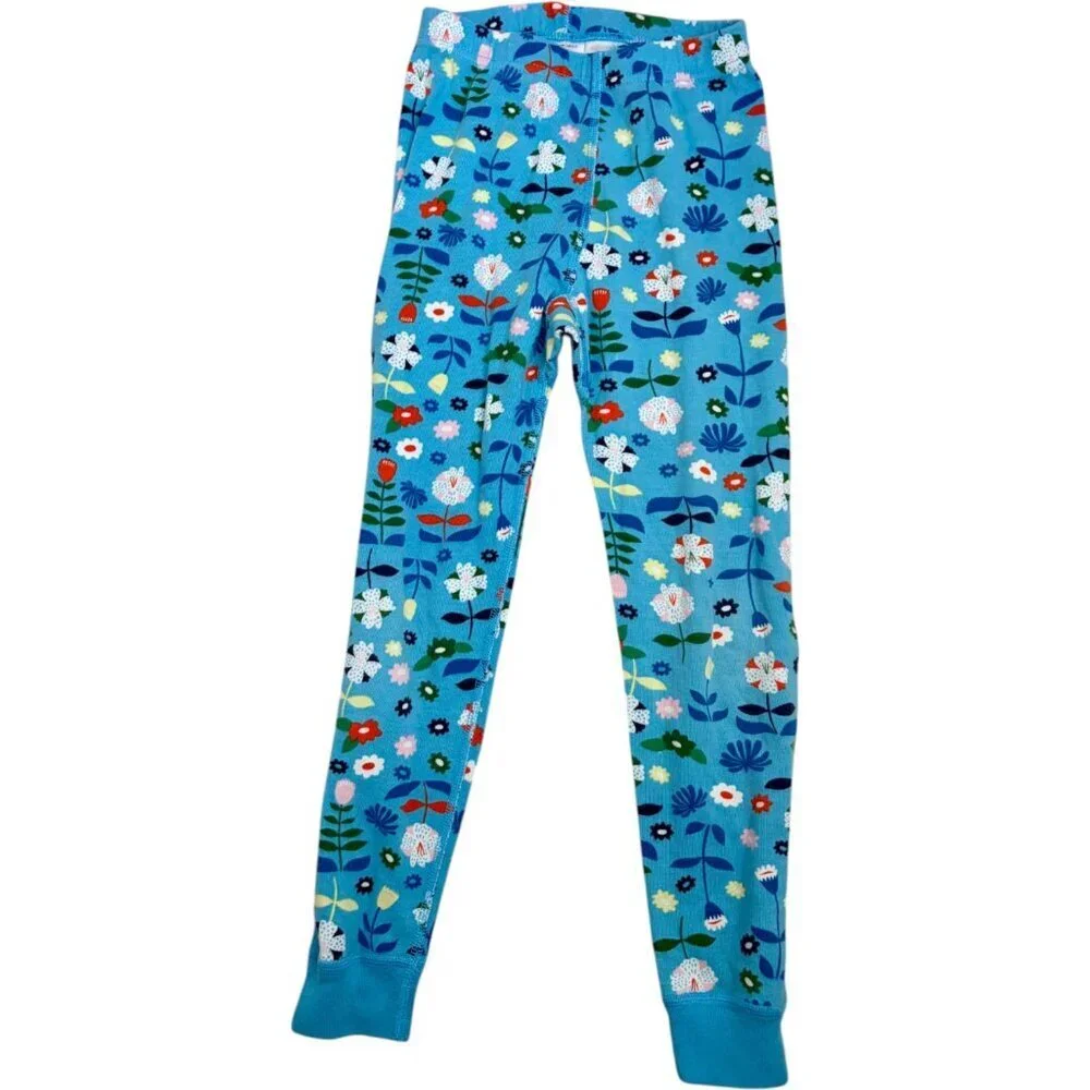 Hanna Andersson Blue Floral Long John Pajama Set Long and Short Sleeves Size 6-7